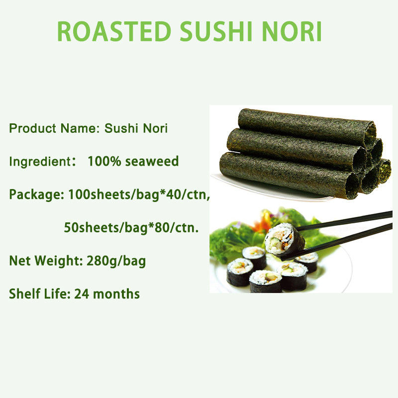 Donkere kleur 19*21cm Gebraden Nori zeewier Nori plaat 280g 100platen